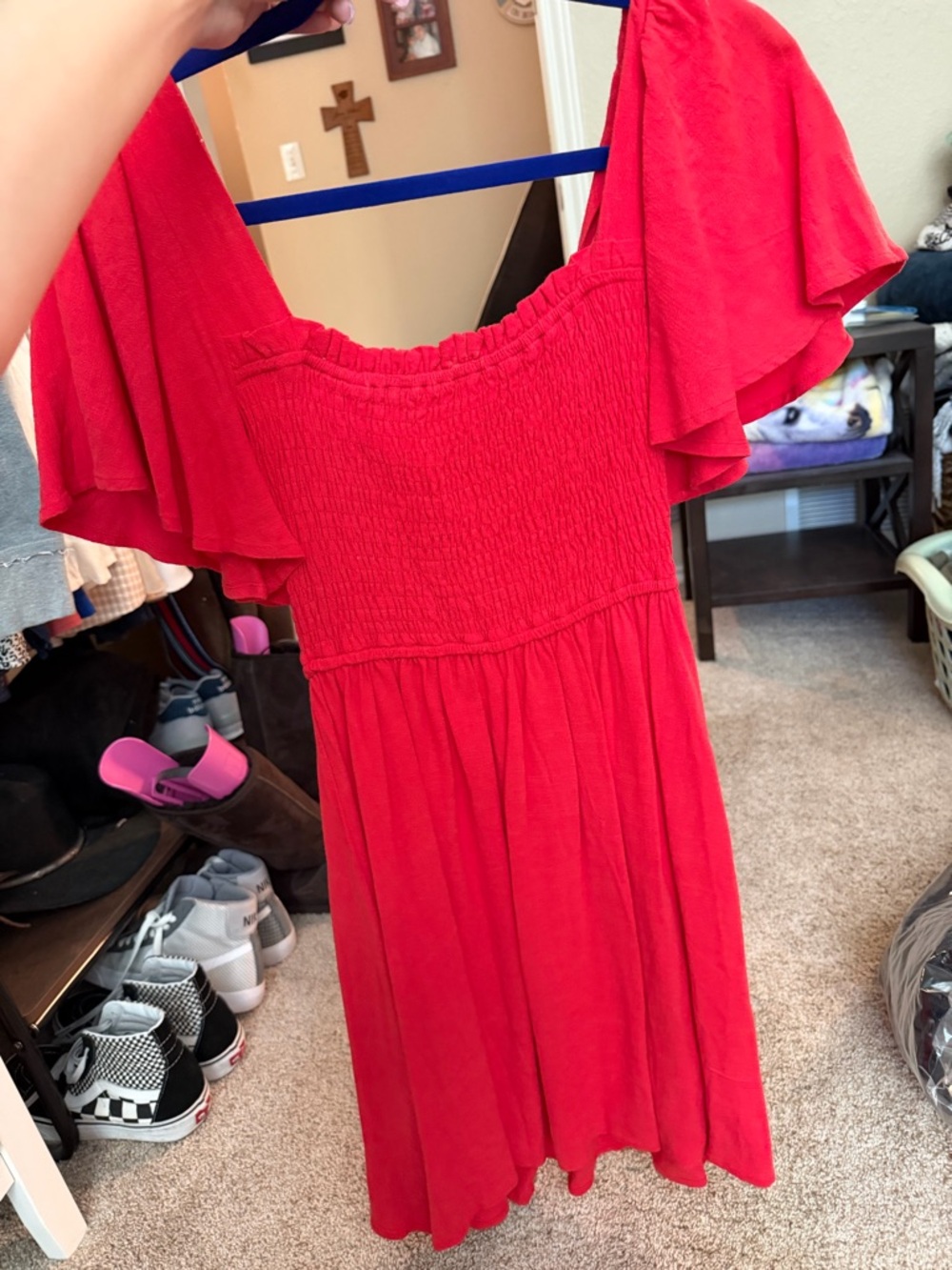 Billy J Red Mini Dress with Flutter Sleeves US6/AUS8